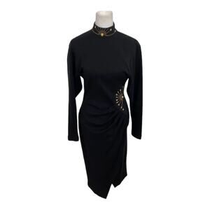 Vintage Paris sports club dress black gold woman’s size 7/8 long sleeve sunburst